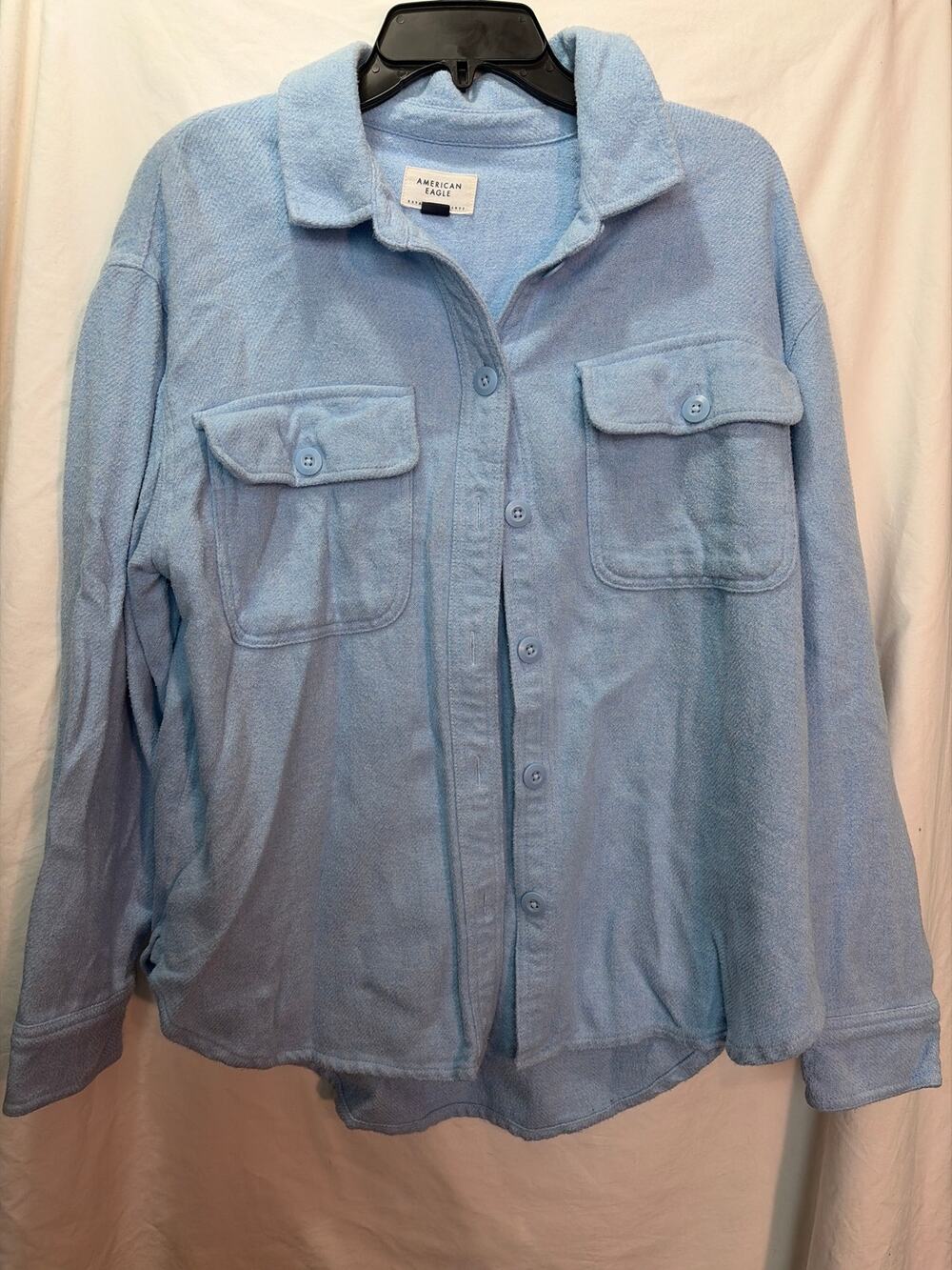 Women's American Eagle Blue Button Down Long Sleeve Shirt 100% Cotton